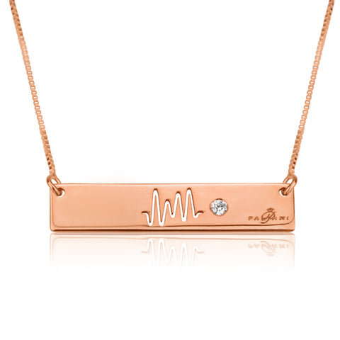 Horizon necklace, Sterling silver, Rose Gold plating, ROLO chain, White Zircon, White Crystal 