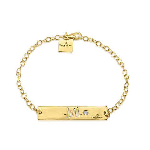 Horizon Pulse bracelet, Yellow Gold, 14K, ROLO chain, White Zircon, White Crystal 
