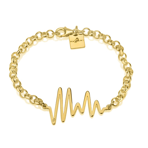 Ocean Pulse bracelet, Sterling silver, Yeloow Gold plating, ROLO chain