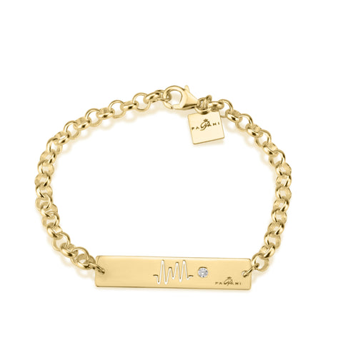 Horizon Pulse bracelet, Sterling silver, Yellow Gold plating, ROLO chain, White Zircon, White Crystal 